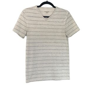 Express Men’s White and Grey Striped Tee